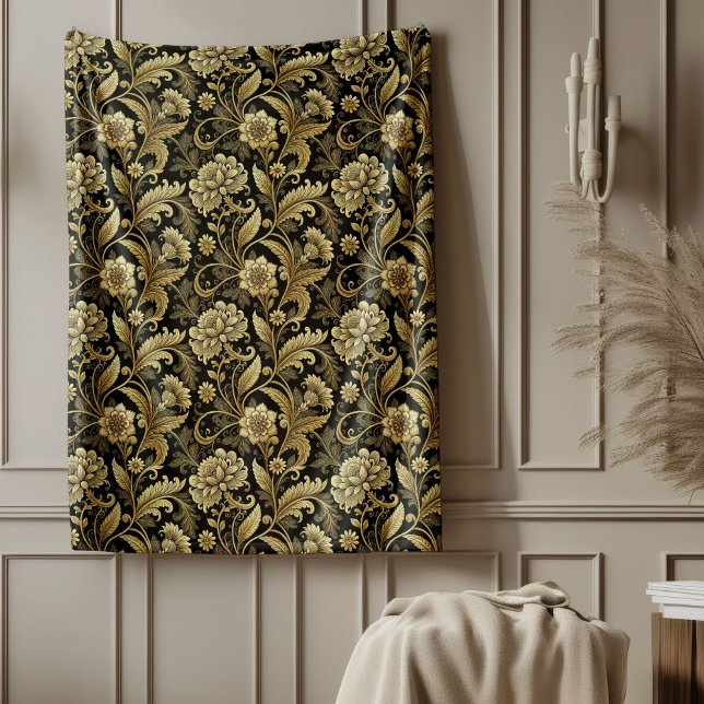 Cobertor De Velo Estilo Barroco Clássico Lama Dourada Damask Bed (Classic Baroque Style Gold Damask Bed Throw Fleece Blanket)