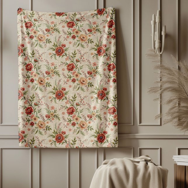 Cobertor De Velo Estilo de Algodão do Eterno Chic Desvanecido Elegâ (Chic Timeless Cottage Style Faded Floral Elegance Fleece Blanket)