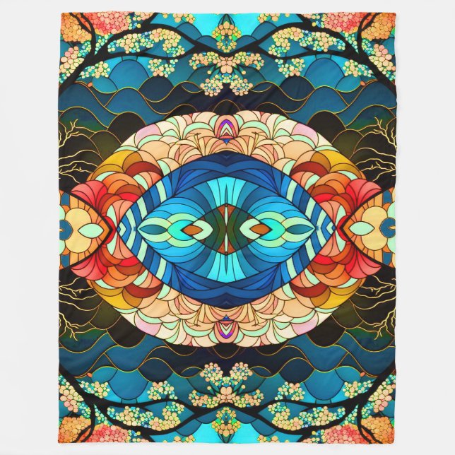 COBERTOR DE VELO ESTILO DE ARTE JAPONÊS FLORESTA SIMÉTRICA (Frente)