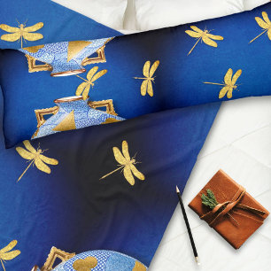 Cobertor De Velo Estilo Japonês Azul E Dourado