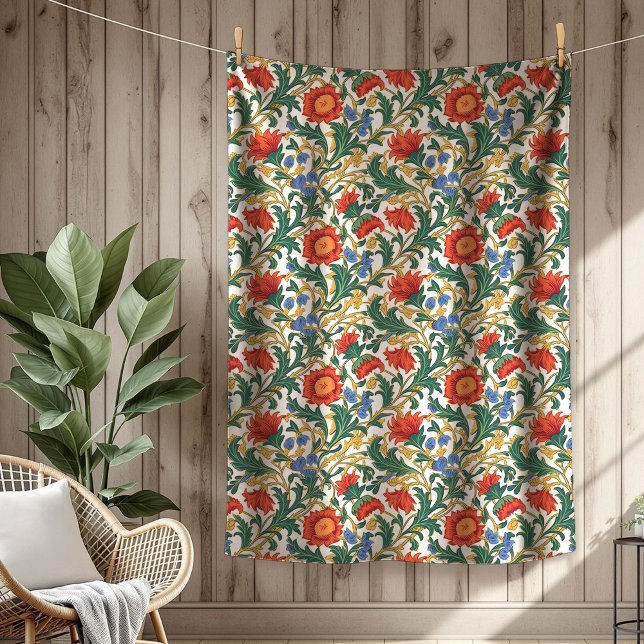 Cobertor De Velo Estilo Moderno William Morris Motifs Botânicos Ric (Modern William Morris Style Rich Botanical Motifs Fleece Blanket)