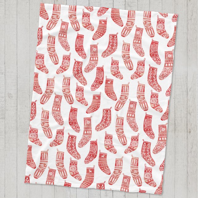 Cobertor De Velo Estoque de Natal Nórdico (Nordic Stockings red and white Scandinavian festive Christmas pattern cozy fleece blanket)