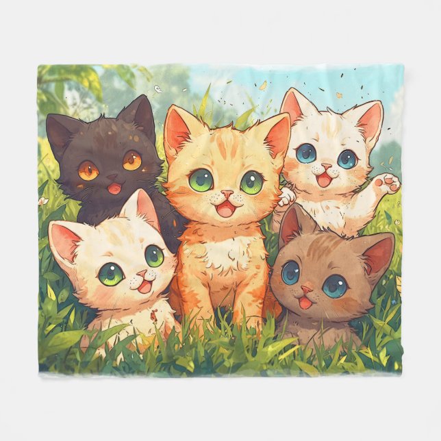Cobertor De Velo Estou em Kitten Heaven - Design de Gato de Cartoon (Frente (Horizontal))