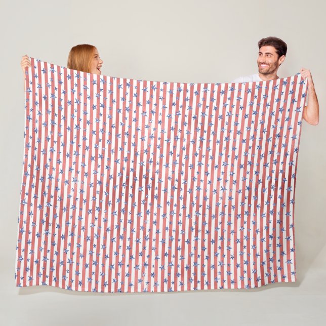 Cobertor De Velo Estrelas Azuis de Brilho Branco Vermelho (In Situ)