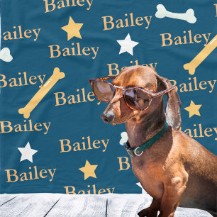 Cobertor De Velo Estrelas com Nome de Cachorro Personalizado Ossos 