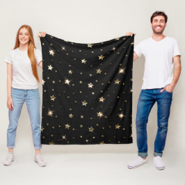 Cobertor De Velo Estrelas de Natal Pretas e Douradas de Faux Metal