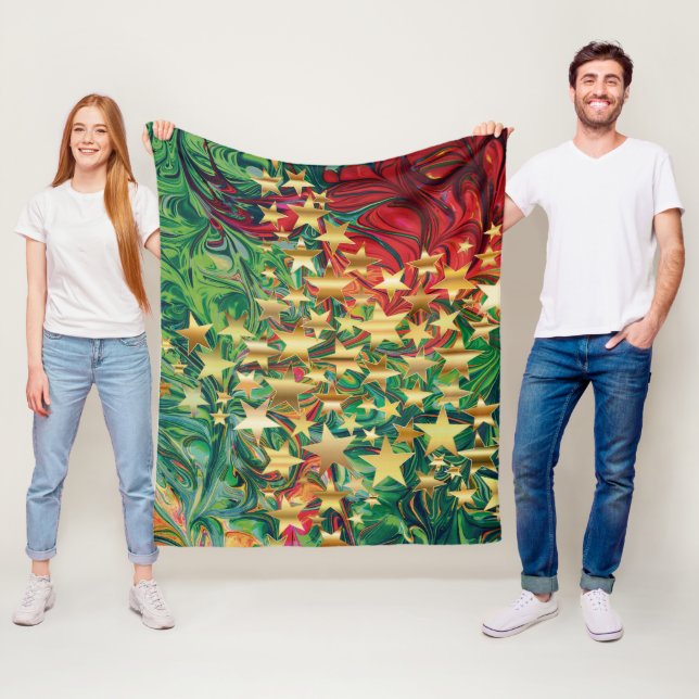 Cobertor De Velo Estrelas Douradas de Falsos Verdes Vermelhos Retro (In Situ)