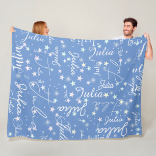 Cobertor De Velo Estrelas Específicas no Céu Azul Claro com Seu Nom