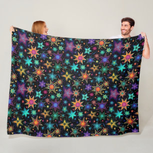 Cobertor De Velo Estrelas neon modernas em preto