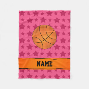 Cobertor De Velo Estrelas rosa de basquete de nome personalizado