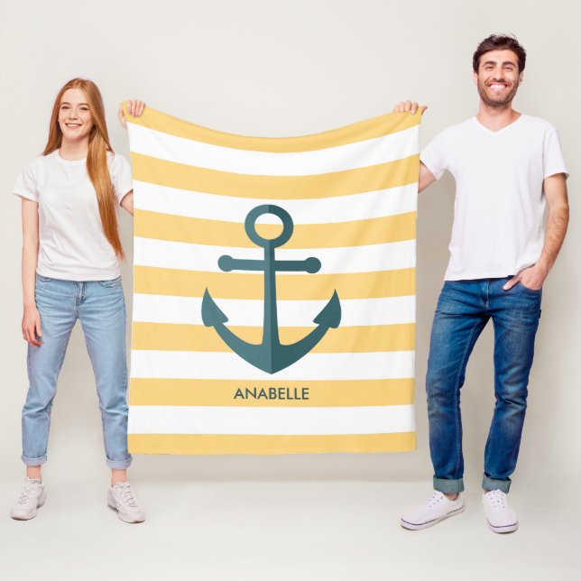 Cobertor De Velo Estrias Amarelas e Âncora Azul (In Situ)