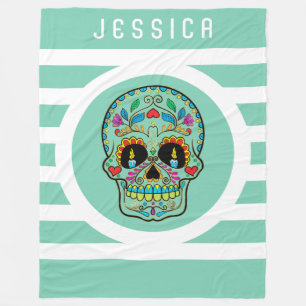 Cobertor De Velo Estrias Brancas Com Crânio De Açúcar Floral