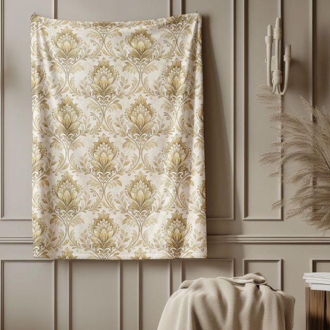 Cobertor De Velo Eterno Ivory Damask Padrões Artísticos (Timeless Ivory Damask Artistic Watercolor Patterns Fleece Blanket)