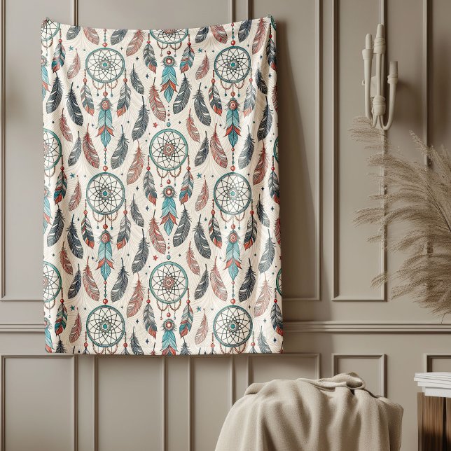Cobertor De Velo Eterno Têxtil Nativo Sagrado (Sacred Native Textile Timeless Tribal dreamcatcher Fleece Blanket)