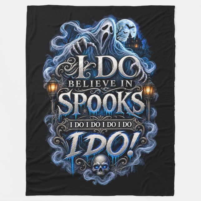 Cobertor De Velo Eu Acredito em Espíritos Halloween (Frente)