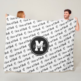 Cobertor De Velo Eu adoro tipografia de softball preto branco QUALQ