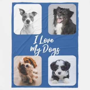Cobertor De Velo Eu amo meus cães quatro fotos Fleece Blanket