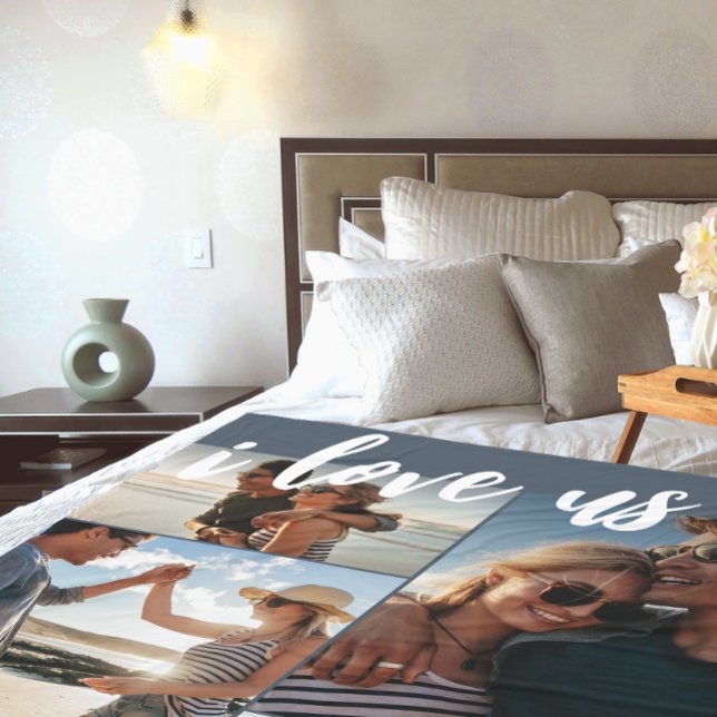 Cobertor De Velo Eu amo-nos Script Photo Blue e White (Criador carregado)