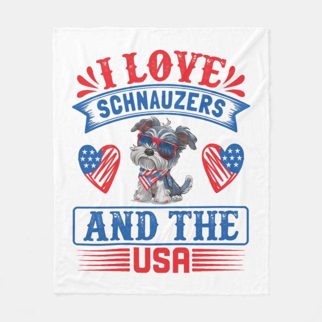 Cobertor De Velo Eu amo Schnauzers e os EUA (Frente)