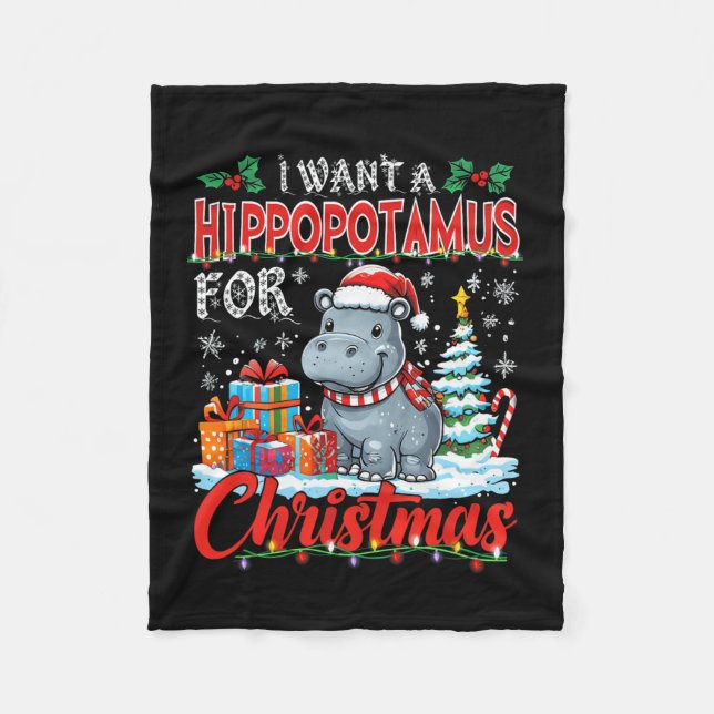 Cobertor De Velo Eu Quero Um Hippopotamus Para O Fato De Natal Hipp (Frente)