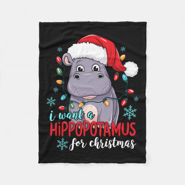 Cobertor De Velo Eu Quero Um Hippopotamus Para O Natal Bonito (Frente)