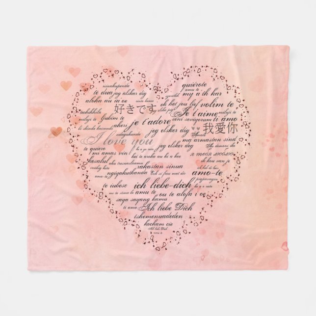 Cobertor De Velo Eu te amo em línguas diferentes (Frente (Horizontal))