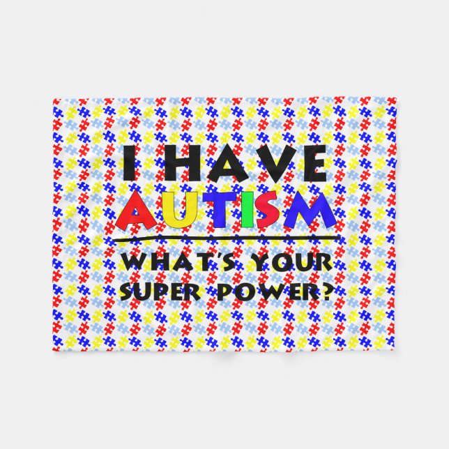 Cobertor De Velo Eu Tenho Autismo. Qual é o seu super poder? (Frente (Horizontal))