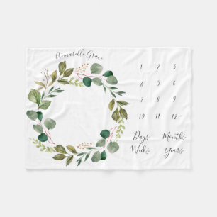 Cobertor De Velo Eucalyptus Botanation Wreath Mensal Baby Milestone