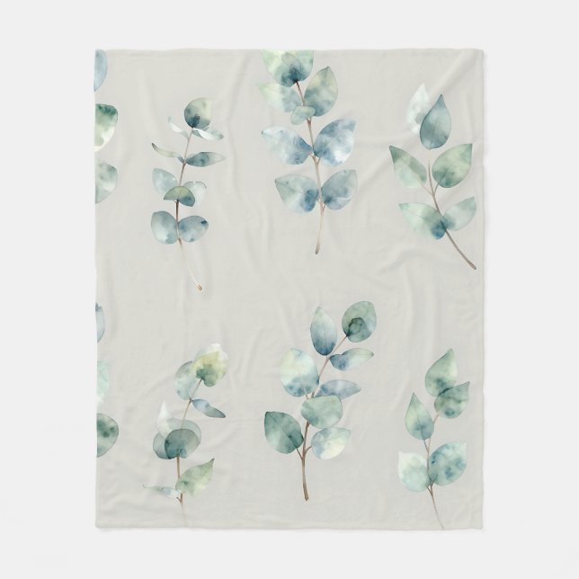 Cobertor De Velo Eucalyptus Leaves Watercolor Pattern (Frente)