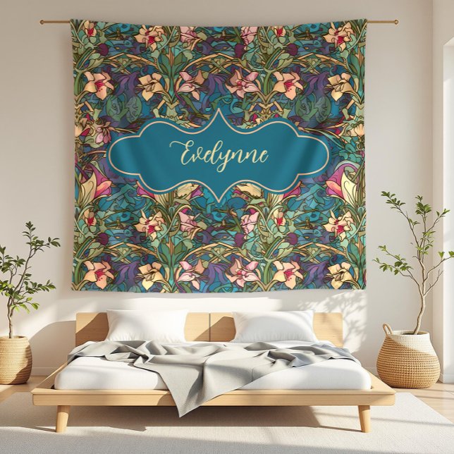 Cobertor De Velo Evelynne Art Nouveau Jewel Toned Floral (detail)