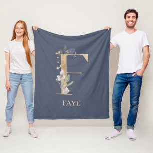 Cobertor De Velo F Monograma Floral Personalizado Fleece Blanket