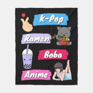 Cobertor De Velo Fã da Cultura Pop K-Pop, Ramen, Boba e Anime