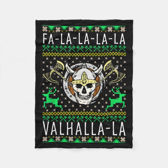 Cobertor De Velo Fa-la-la-la Valhalla-la Deus Viking Natal Feio  (Frente)