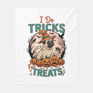 Cobertor De Velo Faça Truques Guloseimas Halloween Pug Bruxa Chapéu