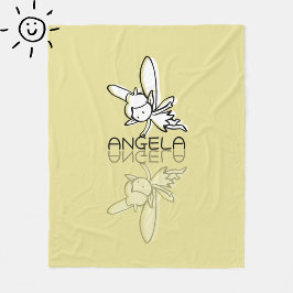 Cobertor De Velo Fada Amarela Reflexo Doodle Nome Personalizado 
