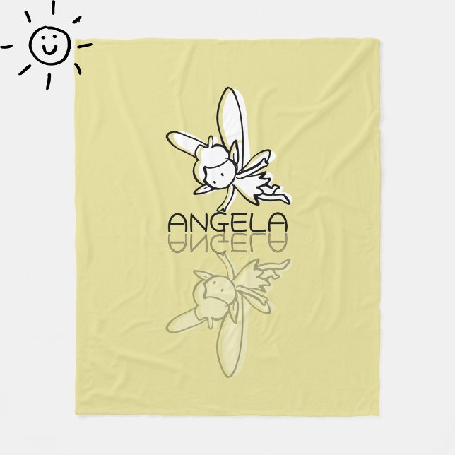 Cobertor De Velo Fada Amarela Reflexo Doodle Nome Personalizado  (Criador carregado)