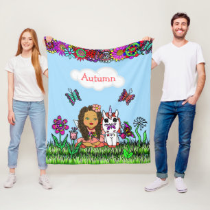 Cobertor De Velo Fada, flores e menina personalizadas das