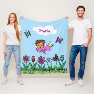Cobertor De Velo Fada personalizada, flores e borboletas