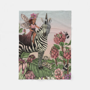 Cobertor De Velo Fada rosa-branca com arte plana zebra Unicórica