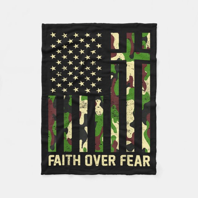 Cobertor De Velo Faith Over Fear Christian Americn Flag Camouflage  (Frente)