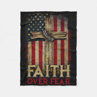 Cobertor De Velo Faith Over Fear Christians Cross Usa American Flag