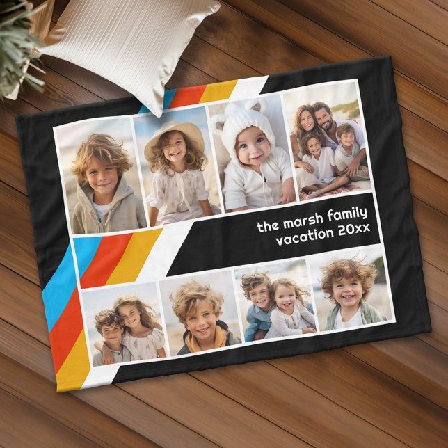 Cobertor De Velo Faixa Retroativa Ciana - Colagem de Fotos 8 (Personalized fleece blanket with 8 photos and custom text)