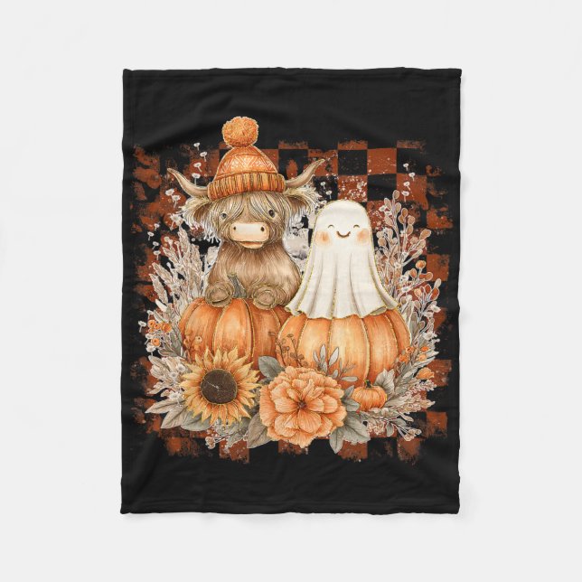 Cobertor De Velo Fall Cow Ghost Spooky Season Autumn Halloween (Frente)