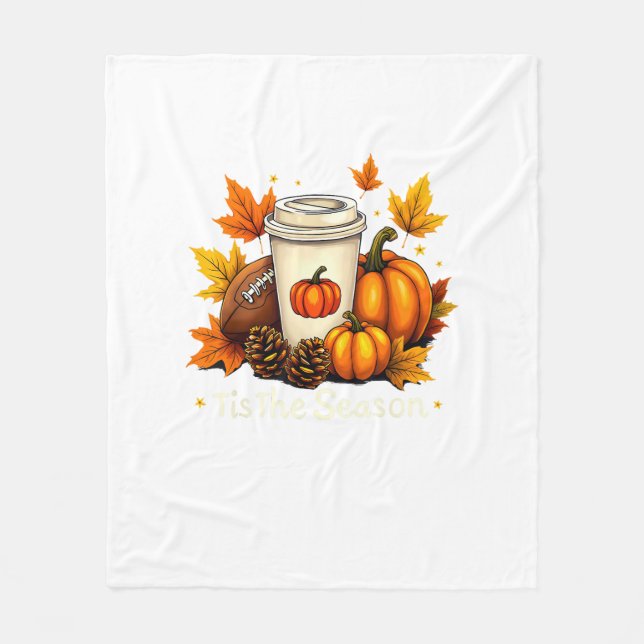 Cobertor De Velo Fall Football Tis The Season Pumpkin Autumn Coffee (Frente)