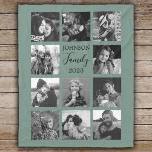 Cobertor De Velo Família 11 Colagem de Fotos Dusty Folheto Verde