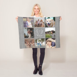 Cobertor De Velo Família 8 foto colagem monograma nome russa burlap