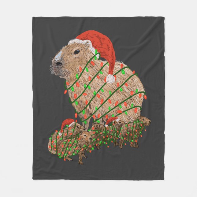 Cobertor De Velo Família Capybara de Natal Envolvida em Luzes (Frente)