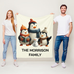 Cobertor De Velo Família de Pinguins de Inverno com Boneco de Neve