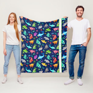 Cobertor De Velo Família de Shark Watercolor Personalizada Adorable