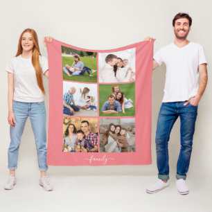 Cobertor De Velo Família Personalizada 6 Fotocolagem, Texto person